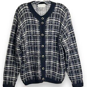 Vtg Plaid Mohair Blnd Cardigan Sweater Women Medium Academia Soft Grunge Granny